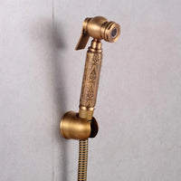 Douchette WC Laiton Bronze Antique avec Robinet d'Angle Gravé