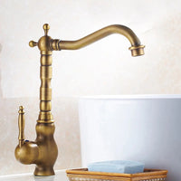 Mitigeur Lavabo Rétro Laiton Antique Pivotant, Poignée Céramique ou Laiton
