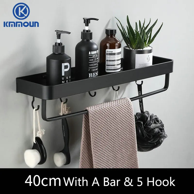 Étagère de Douche Murale avec Crochets et Barre