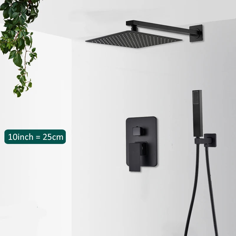Douche Encastrable Noire Cascade de Pluie avec Bec