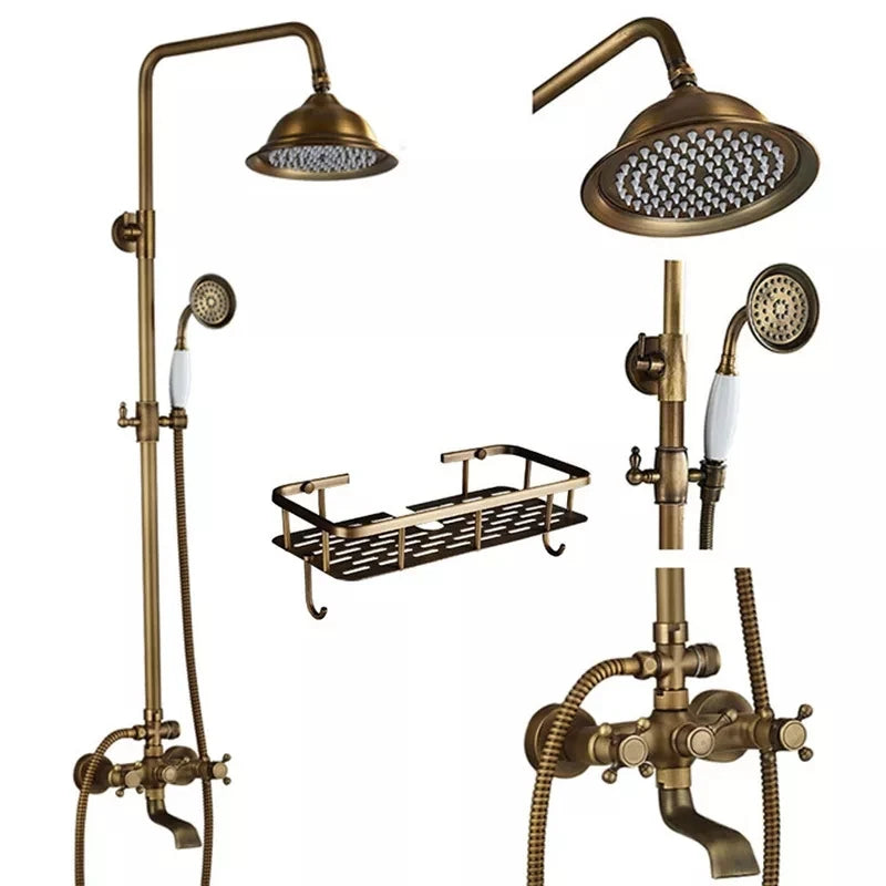 Colonne de Douche Rétro Laiton Antique ou Noir Mat, Pommeau Pluie 20 cm