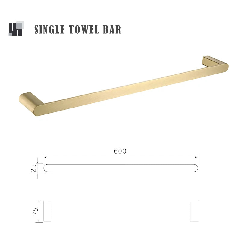 Accessoires Salle de Bain Doré Brossé en Inox 304, à la Pièce ou en Lot