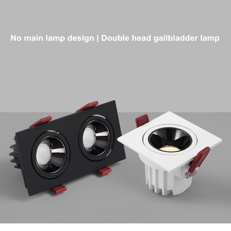 Spot LED Encastrable Carré Cuisine Anti-Éblouissement, Simple ou Double Tête