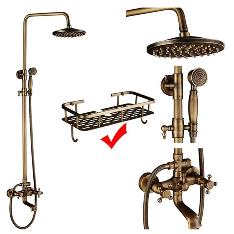 Colonne de Douche Rétro Laiton Antique ou Noir Mat, Pommeau Pluie 20 cm