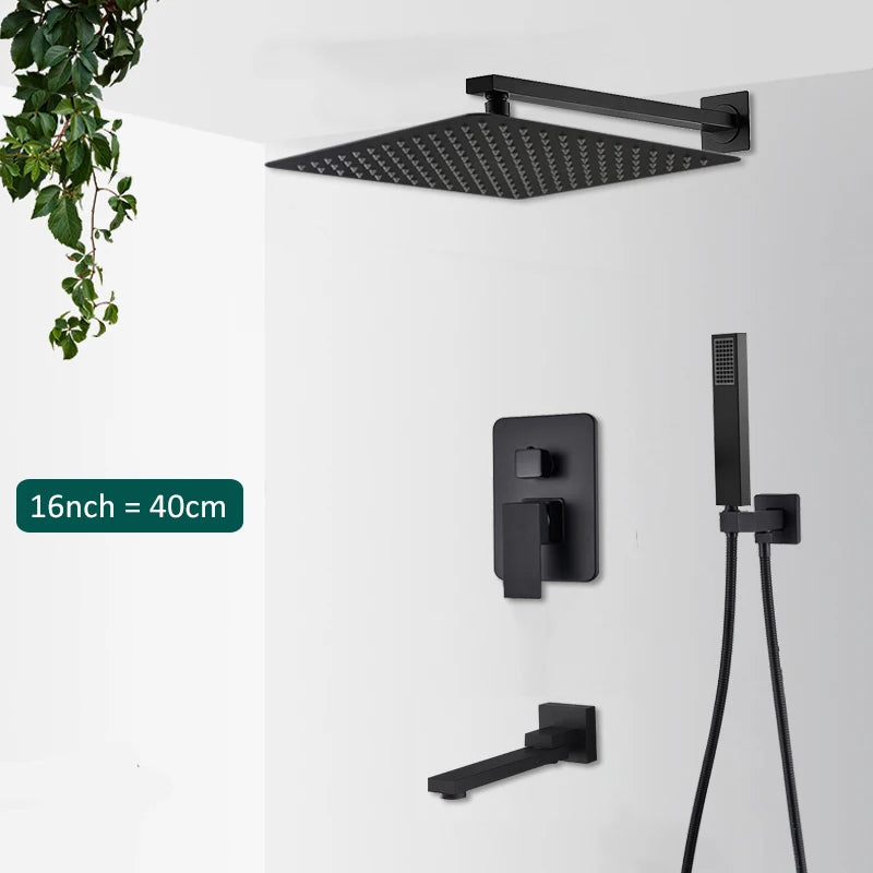 Douche Encastrable Noire Cascade de Pluie avec Bec