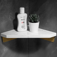 Étagère d'Angle Salle de Bain en Marbre Blanc avec Rangement