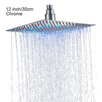 Pommeau de Douche LED Carré Inox Effet Pluie, 25 à 50 cm