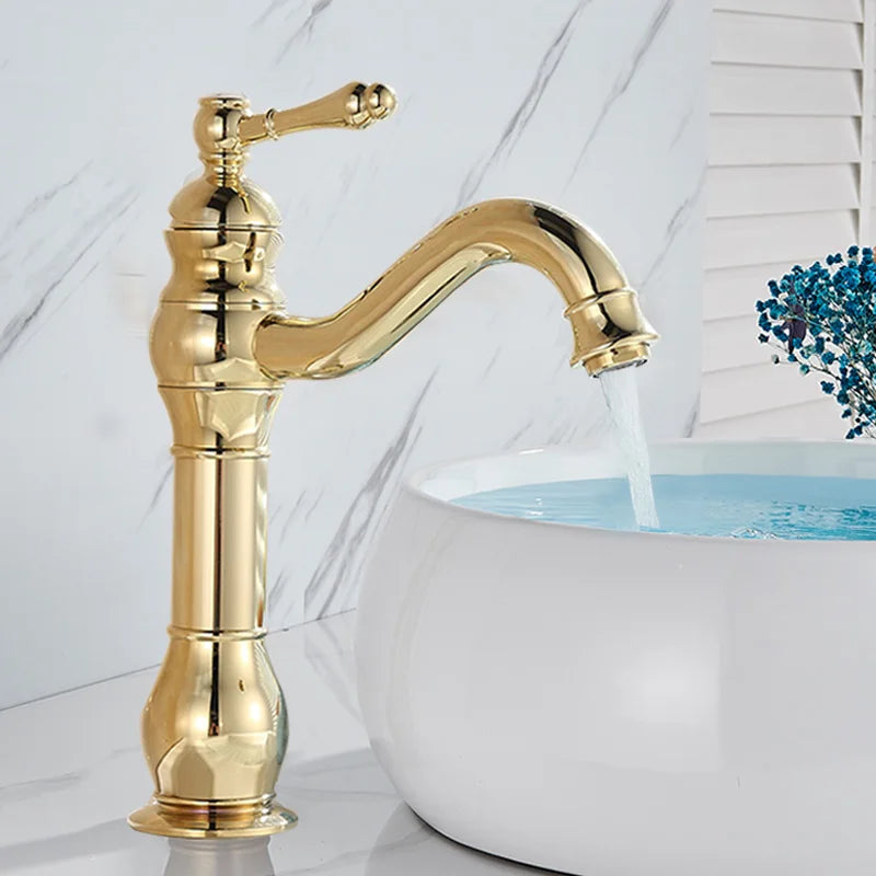 Mitigeur Lavabo Rétro Colonne Laiton Antique