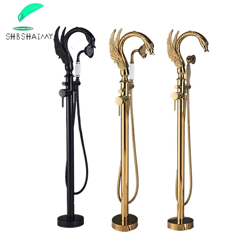 Robinet Baignoire sur Pied Col de Cygne Laiton avec Douchette, 4 Finitions