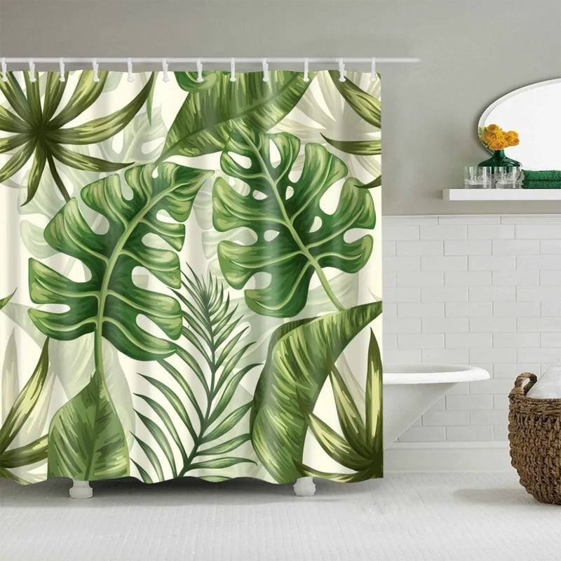 Rideau de Douche Feuillage Tropical Imperméable Polyester