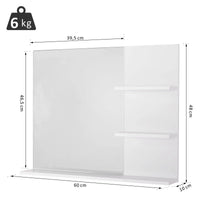 Miroir Salle de Bain Mural avec 3 Étagères Intégrées Blanc 60 cm