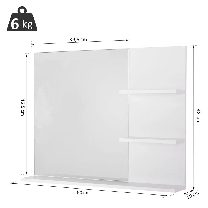 Miroir Salle de Bain Mural avec 3 Étagères Intégrées Blanc 60 cm