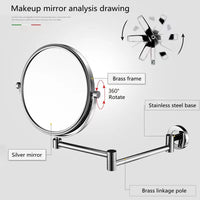 Miroir Grossissant Mural Double Face x3, Bras Extensible Laiton 20 cm