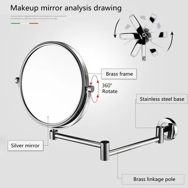 Miroir Grossissant Mural Double Face x3, Bras Extensible Laiton 20 cm