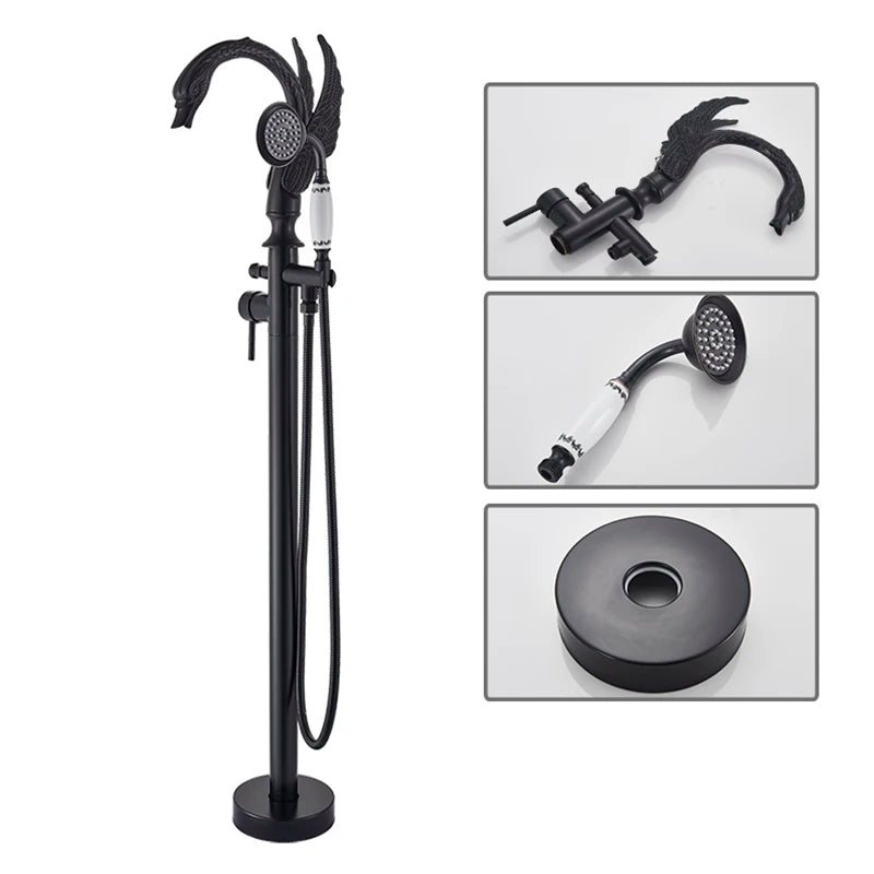 Robinet Baignoire sur Pied Col de Cygne Laiton avec Douchette, 4 Finitions