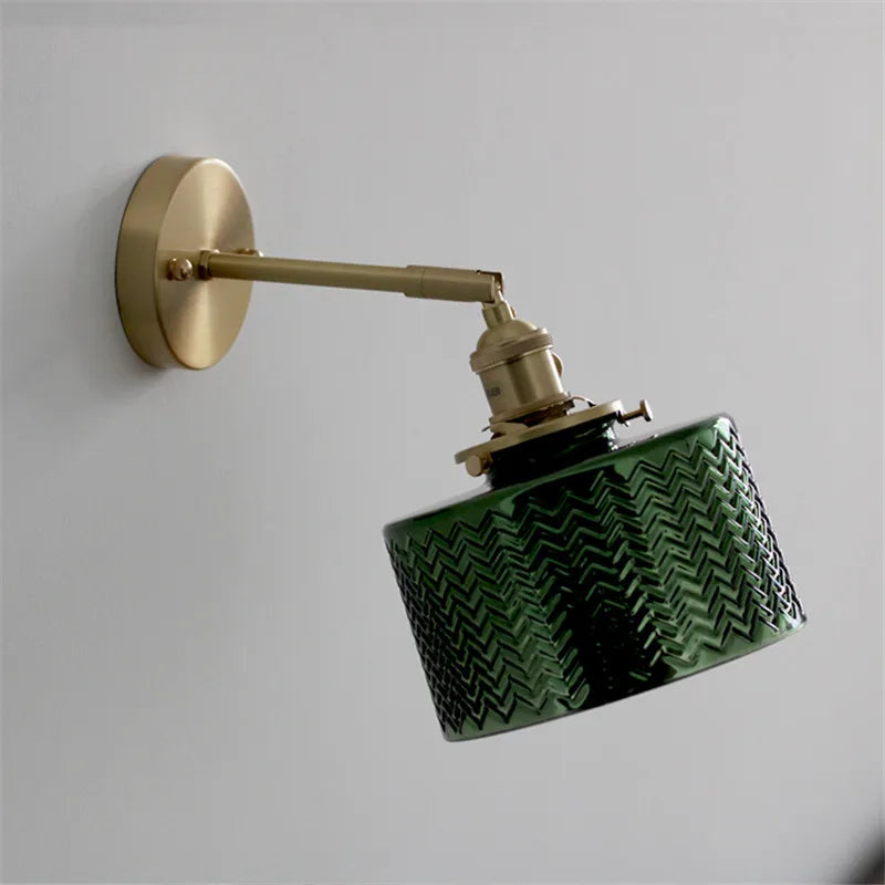 Applique Salle de Bain Verre Vert Cuivre avec Interrupteur Style Nordique