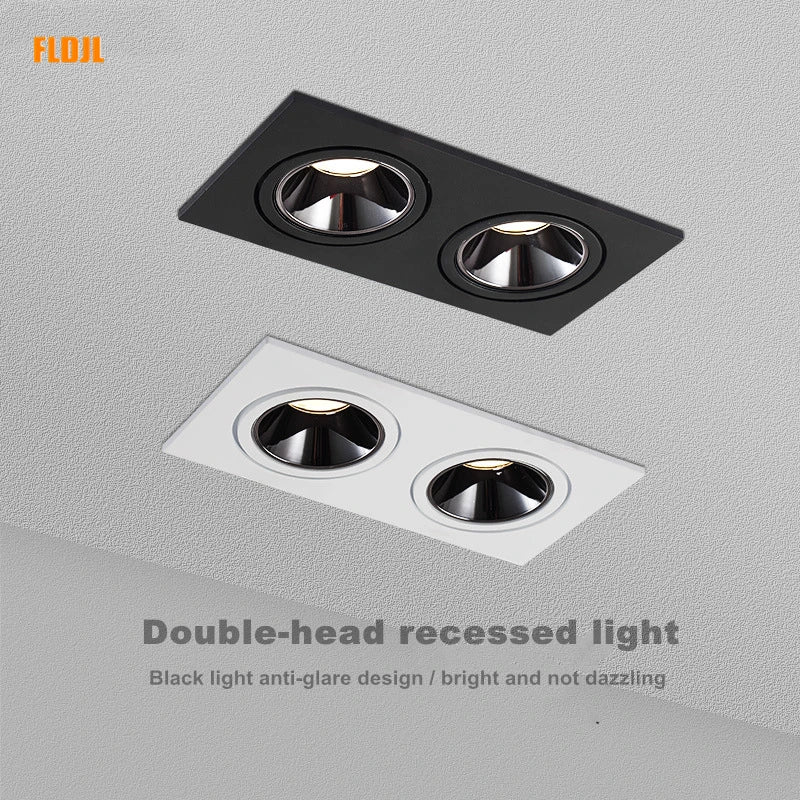 Spot LED Encastrable Carré Cuisine Anti-Éblouissement, Simple ou Double Tête
