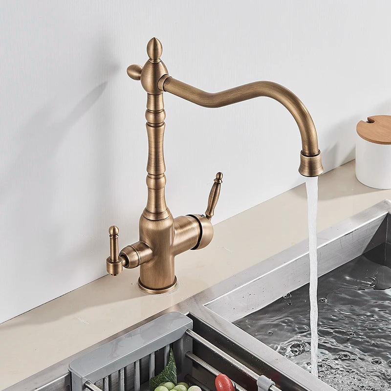 Mitigeur Cuisine Rétro Eau Filtrée en Laiton, Col de Cygne, 4 Finitions