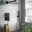 Douche Encastrable Noir Mat avec Pommeau Carré 20 à 40 cm et Douchette
