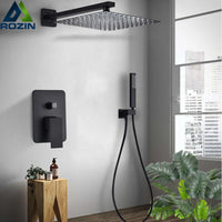 Douche Encastrable Noir Mat avec Pommeau Carré 20 à 40 cm et Douchette