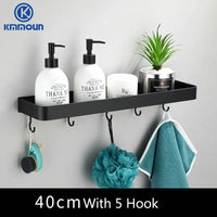 Étagère de Douche Murale avec Crochets et Barre