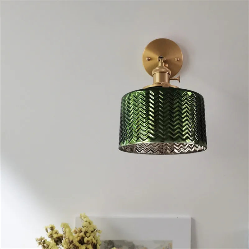 Applique Salle de Bain Verre Vert Cuivre avec Interrupteur Style Nordique