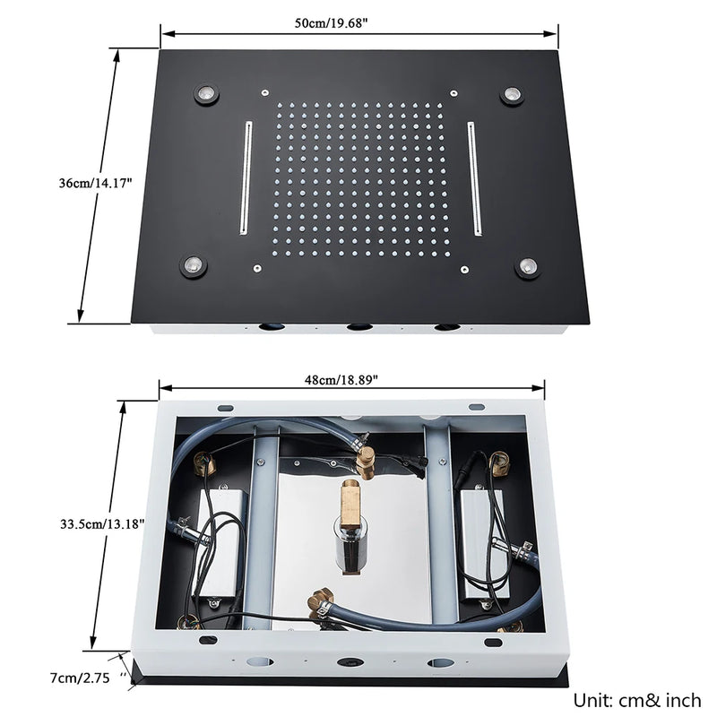 Pommeau de Douche LED Encastré Plafond Pluie et Cascade Télécommande
