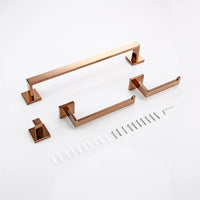 Accessoires Salle de Bain Inox Or Rose Poli Carrés à la Pièce, 5 Articles