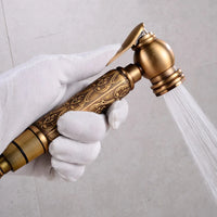Douchette WC Laiton Bronze Antique avec Robinet d'Angle Gravé