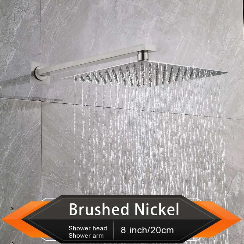 Pommeau de Douche Effet Pluie Carré Ultra-Plat, avec Bras Mural
