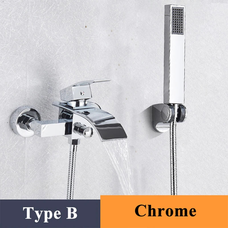 Robinet de Baignoire Mural Chromé Cascade Bain-Douche