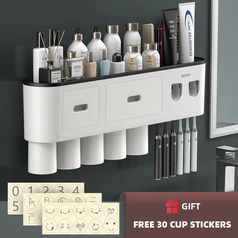 Porte-Brosse à Dents Magnétique avec Presse-Dentifrice et Étagère Murale