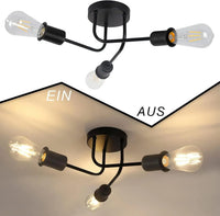 Plafonnier Cuisine Industriel Noir 3 ou 4 Lumières E27, Style Rétro