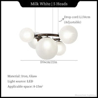 Suspension Cuisine Globes Verre sur Anneaux, 5, 7 ou 9 Têtes
