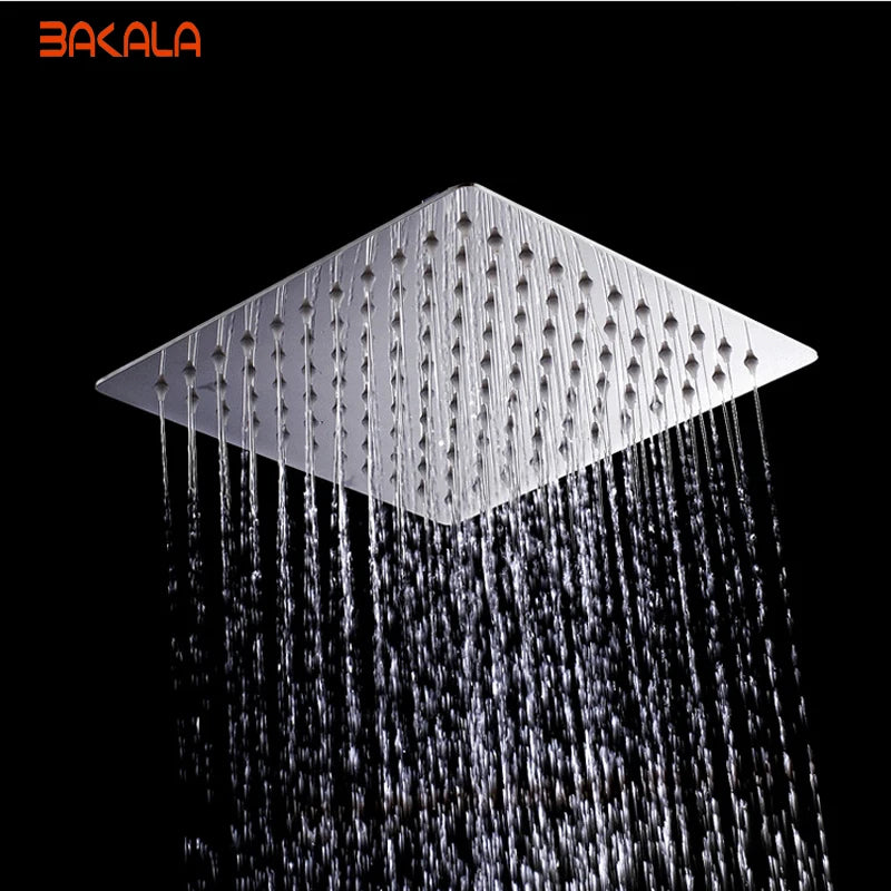 Pommeau de Douche Pluie Carré Inox Ultra-Mince, 15, 20, 25 ou 30 cm
