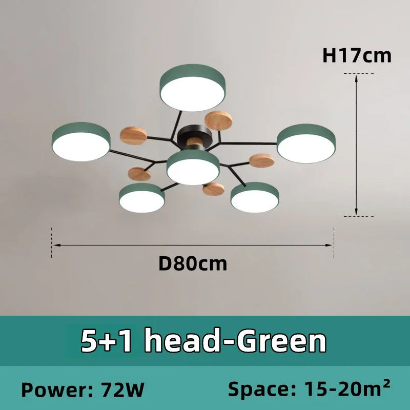 Plafonnier LED Nordique Bois, 1 à 7 Têtes, 4 Coloris
