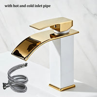 Mitigeur Lavabo Cascade Noir ou Blanc et Doré, Monotrou, Hauteur 18 cm