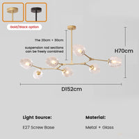 Suspension Cuisine Branches Globes en Verre, 3 à 9 Têtes