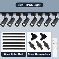 Spot LED sur Rail Dimmable, Kit 3 à 8 Spots 20 W avec Télécommande
