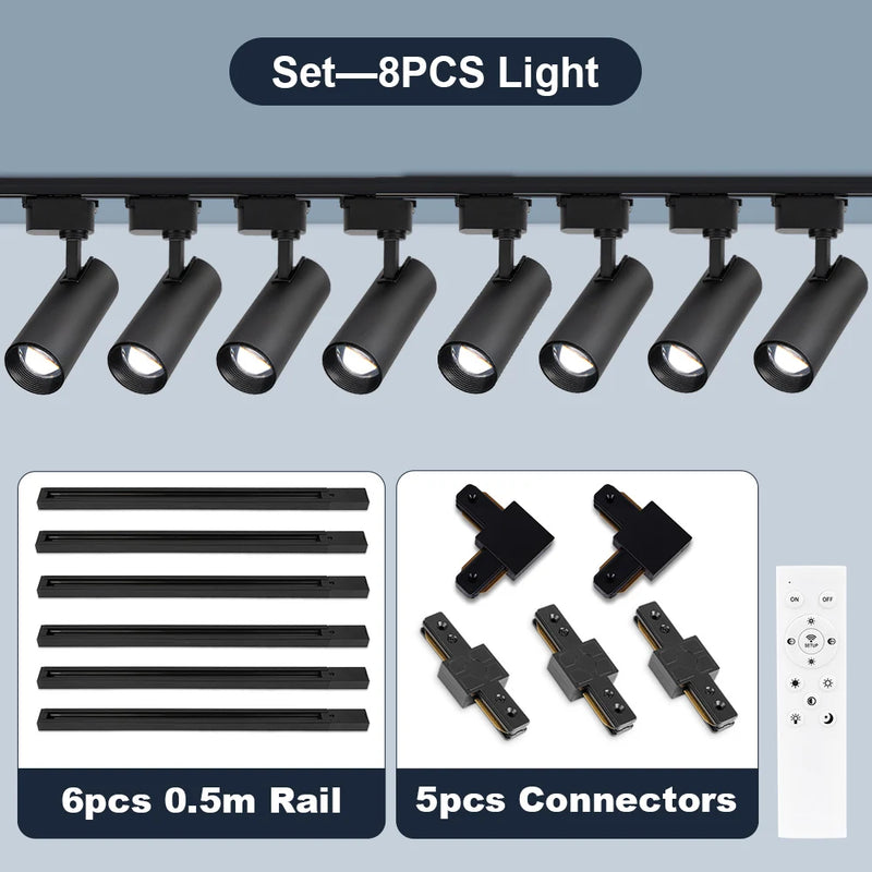 Spot LED sur Rail Dimmable, Kit 3 à 8 Spots 20 W avec Télécommande