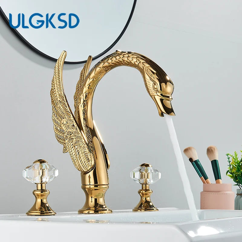 Mitigeur de Lavabo 3 Pièces Cygne Doré Rétro
