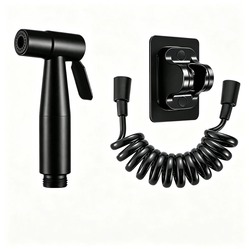 Douchette WC Inox Kit avec Flexible Spiralé 3 m, Noir ou Argent