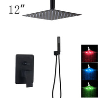 Douche Encastrable Noir Mat Pluie Carrée 20 à 40 cm avec Douchette