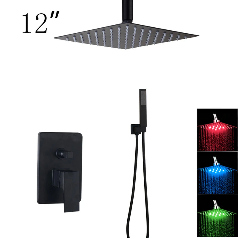 Douche Encastrable Noir Mat Pluie Carrée 20 à 40 cm avec Douchette