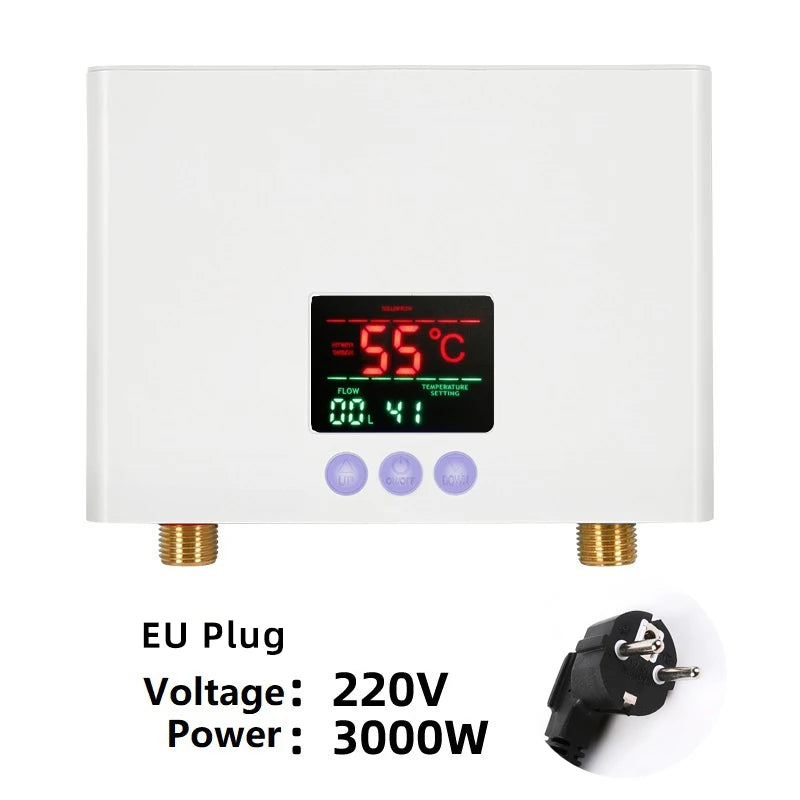 Chauffe-Eau Instantané Électrique Mural avec Télécommande, 3 000 ou 5 500 W
