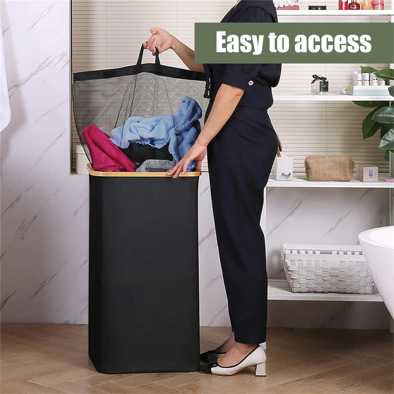 Panier à Linge Pliable 100 L Couvercle et Sac Amovible