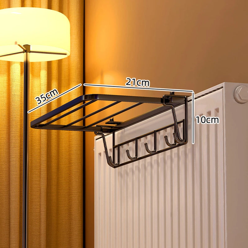 Porte-Serviette Radiateur Pliable Noir ou Blanc, Sans Perçage 35 cm