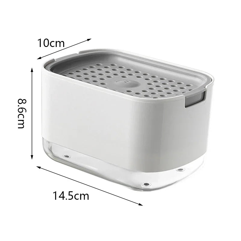 Distributeur de Savon Vaisselle avec Porte-Éponge, Noir ou Blanc, 14,5 cm