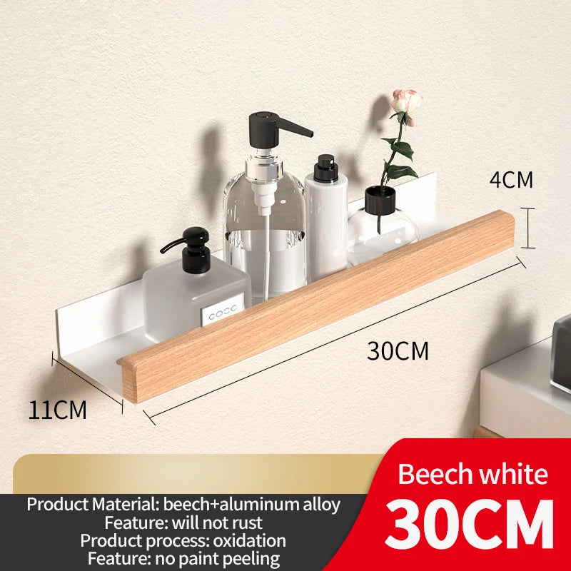 Étagère Murale Salle de Bain Hêtre ou Noyer, 30 à 60 cm