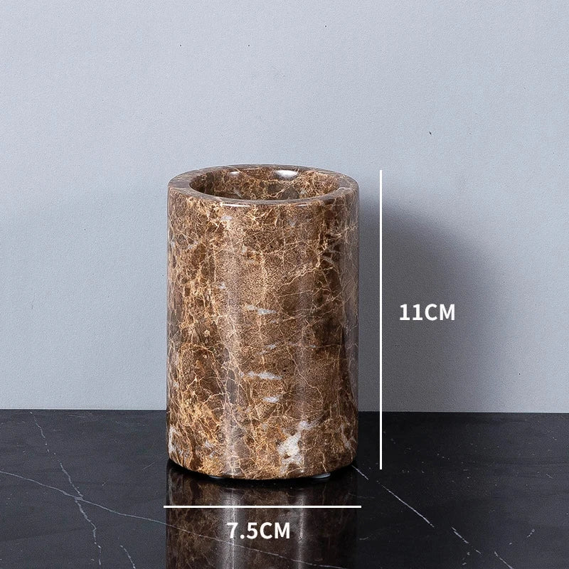 Accessoires Salle de Bain Marbre Marron Foncé à la Pièce, 9 Articles